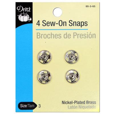 Sew-on Snaps - Nickel, 4ct. size 3