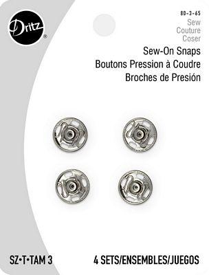 Sew-on Snaps - Nickel, 4ct. size 3