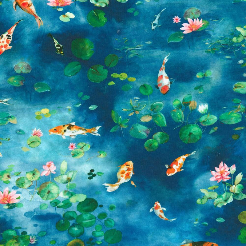 AVMD.22606.4 Blue Koi Pond - Lotus and Koi