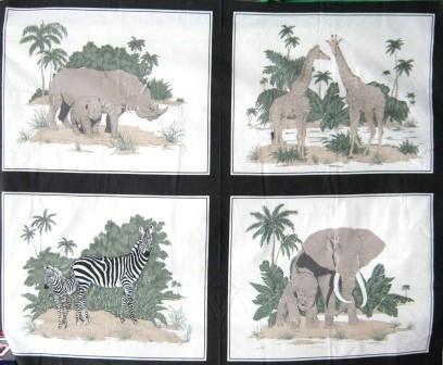 African Animals Panel Black/Cream