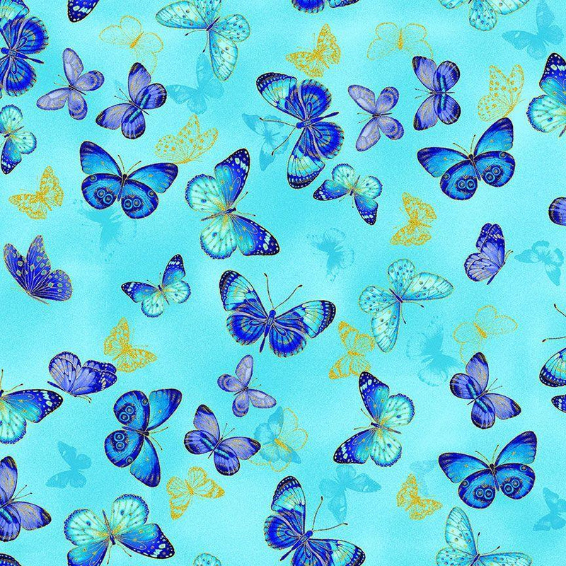 CM3796 Aqua Flying Butterflies Metallic - Escapade