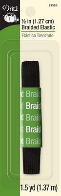 DE9332B 1/2in Black Braided Elastic 1-1/2yd