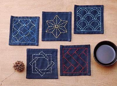 Sashiko Tsu Sampler Coasters Navy