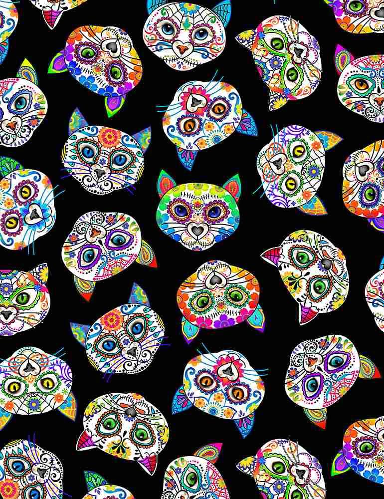 CD8867 Black Day of the Dead Cat Heads